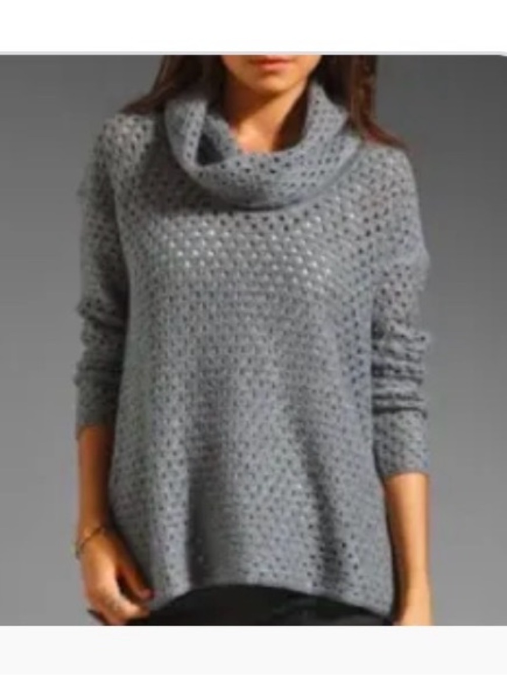 James Perse Gray Open Knit Cowl Neck Sweater Chunky Loose Stitch Sz 1/ small